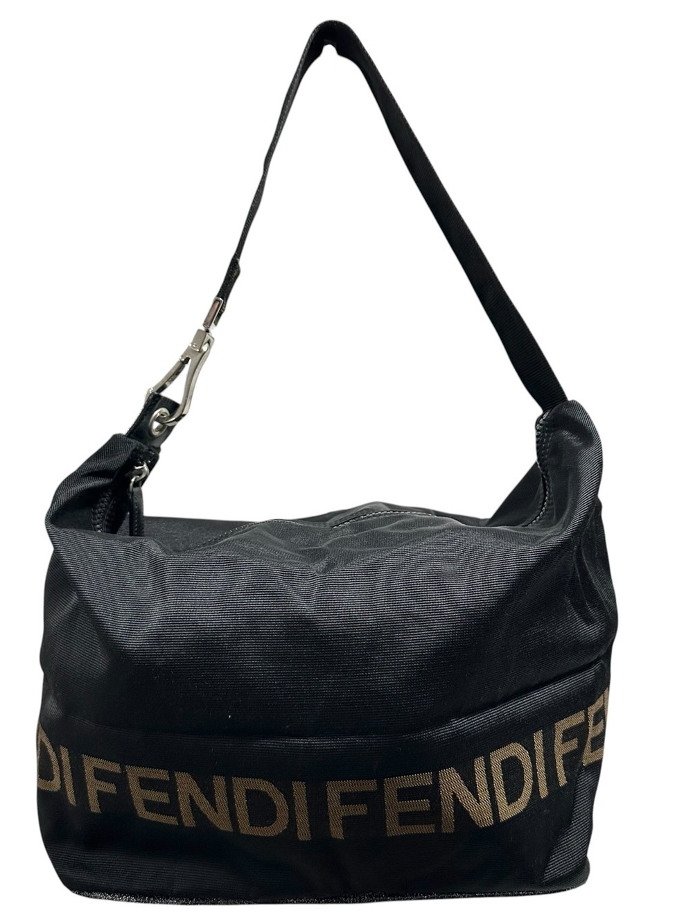 FENDI Roma Black & Tan Nylon Medium Hobo Shoulder Bag with Pochette - Picture 9 of 16